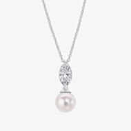 Diamonfire Sterling Silver Marquise Pearl Drop Necklace P5582