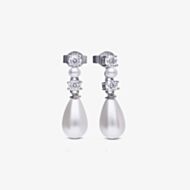 Diamonfire Silver Shell Pearl Cubic Zirconia Dropper Earrings E6649