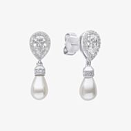 Diamonfire Silver Teardrop Cubic Zirconia Shell Pearl Drop Earrings E6404