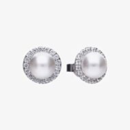 Diamonfire Silver Shell Pearl Cubic Zirconia Halo Stud Earrings E5656
