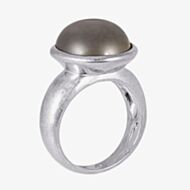 SENCE Nugget Silver Plated Round Grey Agate Ring V192