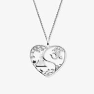 Angel Whisperer Silver Black Cubic Zirconia Ying Yang Heart Necklace ERN-YIYAHEARTLEAF-ZI