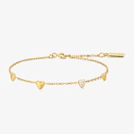 Ania Haie Starlit Drops 14ct Gold Plated Pave Puffed Heart Station Bracelet B074-06G