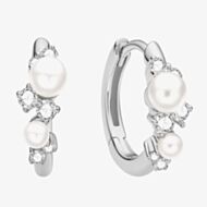 Ania Haie Starlit Drops Silver Shell Pearl & Cubic Zirconia Huggie Hoop Earrings E074-05H