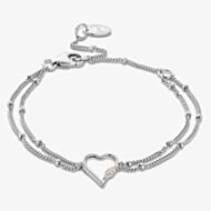 Clogau Past Present Future Silver Heart Double Chain Bracelet 3SPPF0645