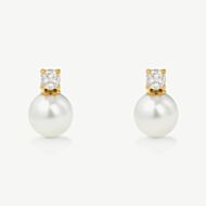 D.Louise Yellow Gold Tone Stainless Steel Simulated Pearl & Cubic Zirconia Drop Stud Earrings YBE-07