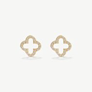 D.Louise Yellow Gold Tone Plated Stainless Steel Pave Clover Stud Earrings SKE-043