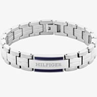 Tommy Hilfiger Parker Mens Stainless Steel Blue Enamel Logo Bracelet 2790600