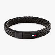 Tommy Hilfiger Black Clasp Braided Leather Bracelet 2790662