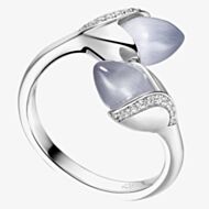 Fei Liu Magnolia Silver Double Grey Stone Ring MAG-925R-002-CEGY 