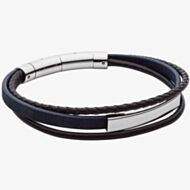 Fred Bennett Blue Cork & Black Recycled Leather Multi-Row Bracelet B5374