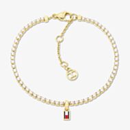 Tommy Hilfiger Yellow Gold Tone Plated Stainless Steel Cubic Zirconia Logo Charm Tennis Bracelet 2781093