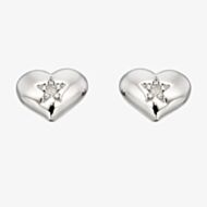 Little Star Girls Suri Silver Diamond Heart Stud Earrings LSE0031