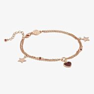 Nomination Nightdream Rose Gold Plated & Red Cubic Zirconia Two Row Heart & Stars Bracelet 148100/002