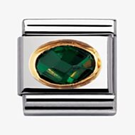 Nomination CLASSIC Gold Oval Faceted Cubic Zirconia Dark Green Charm 030601/027
