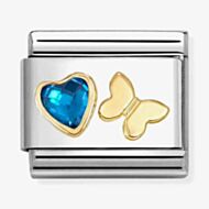 Nomination Classic Blue Cubic Zirconia Heart Gold Butterfly Charm 030613/16