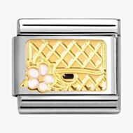 Nomination CLASSIC Stainless Steel 18ct Yellow Gold Handbag Bag & Flower Charm 030272/94