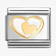 Nomination CLASSIC Stainless Steel 18ct Yellow Gold White Double Heart Charm 030283/27