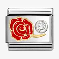 Nomination CLASSIC Stainless Steel 18ct Yellow Gold Cubic Zirconia Red Rose Charm 630302/06