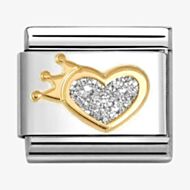Nomination CLASSIC Stainless Steel & 18ct Yellow Gold Glitter Heart With Crown Charm 030220/24