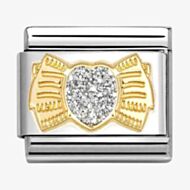 Nomination CLASSIC Stainless Steel & 18ct Yellow Gold Glitter Heart Bow Charm 030220/25