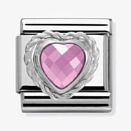 Nomination CLASSIC Silvershine Faceted Hearts Pink Cubic Zirconia Charm 330603/003