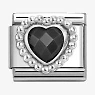 Nomination CLASSIC Silvershine Black Cubic Zirconia Heart Beaded Setting Charm 330606/011