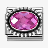 Nomination Stainless Steel & Silver Emerald Fuchsia Pink Cubic Zirconia Oval Beaded Charm 330607/030