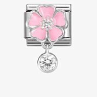 Nomination CLASSIC Silvershine Pink Flower Round Cubic Zirconia Dropper Charm 331814/03