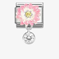 Nomination CLASSIC Silvershine Two Colour Pink Flower Round Cubic Zirconia Dropper Charm 331814/09