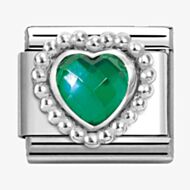 Nomination CLASSIC Silvershine Green Faceted Heart Beaded Setting Charm 330606/004