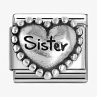 Nomination CLASSIC Silvershine Silver Beaded Heart Sister Charm 330101/81