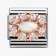 Nomination CLASSIC Rose Gold Cubic Zirconia and Pearl Traditional Cluster Charm 430308/12
