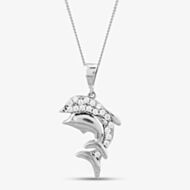 9ct White Gold Cubic Zirconia Dolphin Necklace P1613