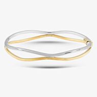 9ct Yellow Gold Two Colour Two Row Wave Bangle BN344