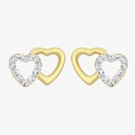 9ct Yellow Gold & Cubic Zirconia Double Heart Stud Earrings 1.58.8199