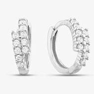 9ct White Gold Cubic Zirconia Two Row Hoop Earrings E1631W