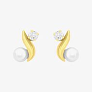9ct Yellow Gold Fresh Water Pearl Cubic Ziconia Kiss Stud Earrings 1.58.7989