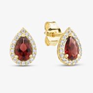 Gold Impression 9ct Yellow Gold Pear Cut Red Cubic Zirconia Halo Stud Earrings 1.59.1929