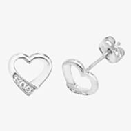 9ct White Gold Open Heart Cubic Zirconia Stud Earrings ES432W