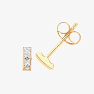 9ct Yellow Gold Square Cubic Zirconia Bar Stud Earrings ES717
