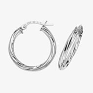Gold Classic 9ct White Gold 15mm Textured Hoop Earrings ER349W