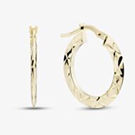 9ct Yellow Gold Small Patterned Flat Hoop Earrings OR57415