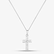 Silver 16mm Cubic Zirconia Cross and Chain SCS1