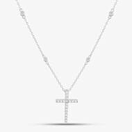 Silver Pave Cubic Zirconia Cross Pendant Chain 8.18.9490