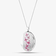 Silver Pink Enamel Butterfly Oval Locket Necklace 8.65.2651