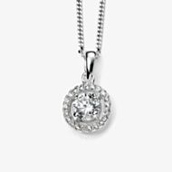 Sterling Silver Cubic Zirconia Halo Circle Pendant Necklace P4158C