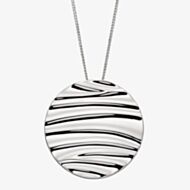 Sterling Silver Ripple Texture Disc Pendant Necklace P5054