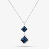 Sterling Silver Blue Crystal Double Drop Necklace P5050L N2323