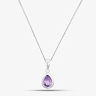 Sterling Silver Amethyst Teardrop Necklace P2429M N2326